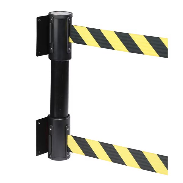 WallMaster Twin 350, Blk, 7.5' Ylw/Blk DANGER-FORKLIFT TRUCKS Belt, Queue Solutions, Mfr#: WMTwin350B-YBDFT75